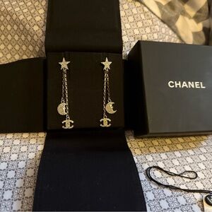 CHANEL Gold and Silver Star and Moon Earrings
